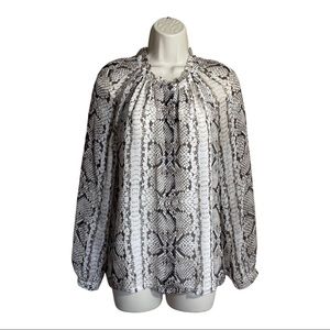 J Crew Collection Women Snake Print Silk Blouse Ruffles brown beige Size 0